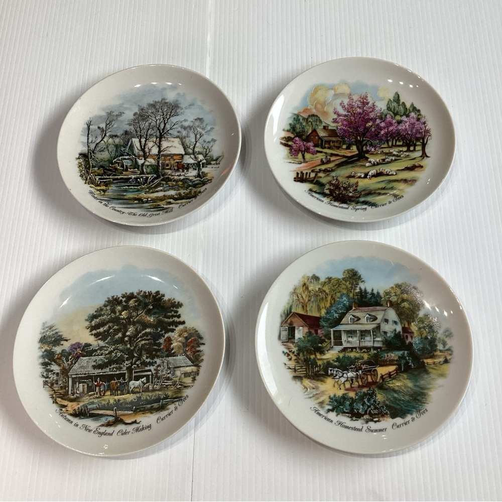 Vintage Lot of 4 Currier & Ives American Homestead Seasons Plates 6-1/4"